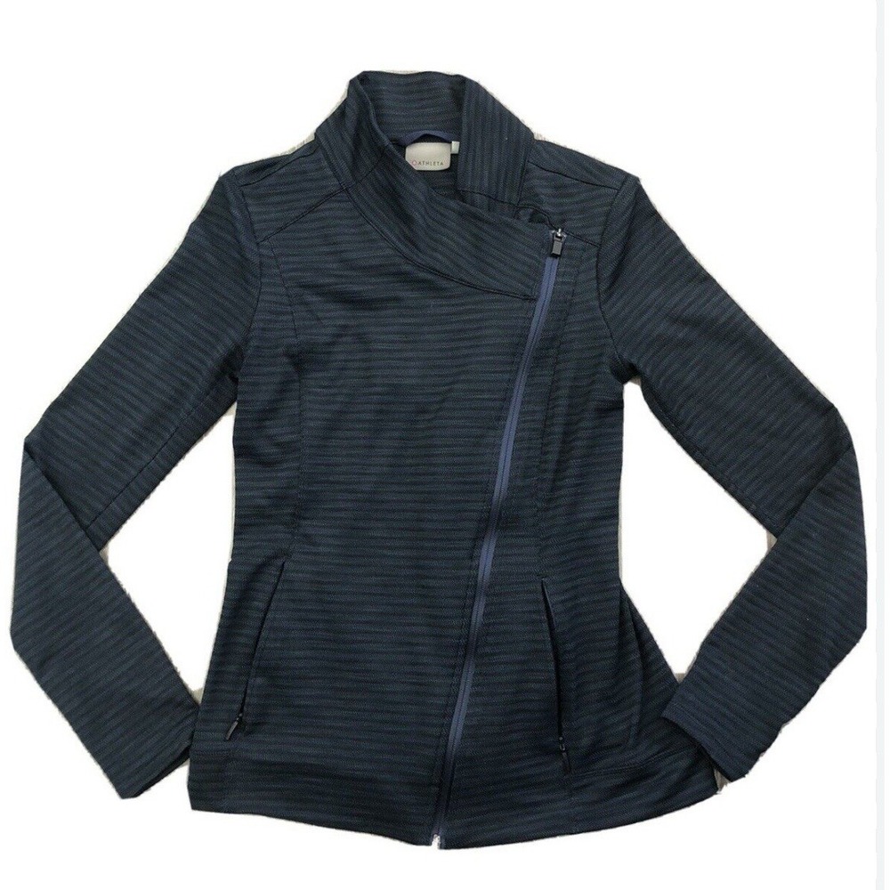 Athleta Navy Blue Jacquard Intention Asymmetrical Jacket 2.0 SZ SM Gorpcore EUC